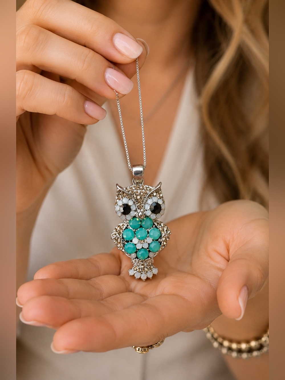 🆕 Turquoise Owl Pendant Necklace on Silver Chain🦉